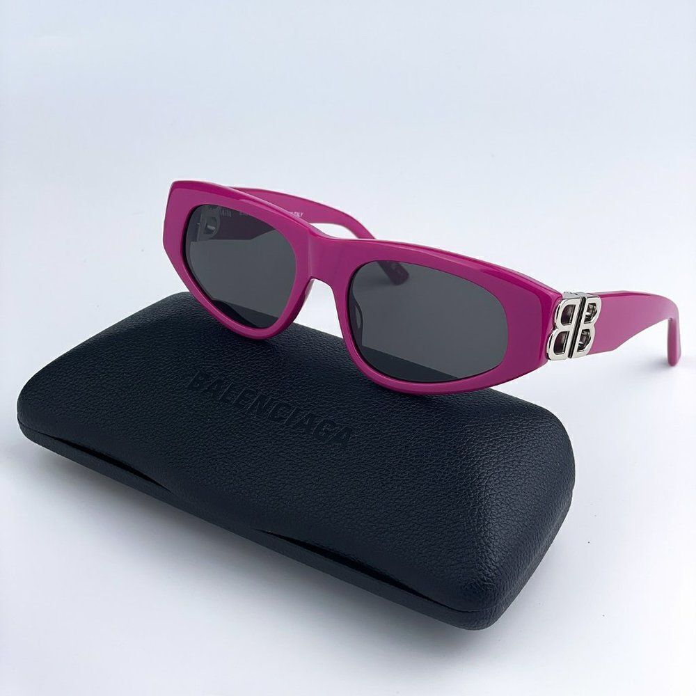 NEW Balenciaga BB0095S 017 Fuchsia Pink Silver Grey Cat Eye Unisex Sunglasses - Picture 2 of 13